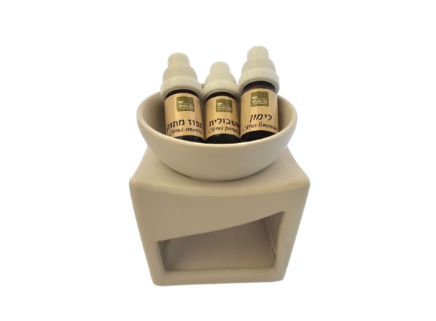 מארז שמנים אתרים למבער עם מבער מרובע לבן